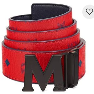 NWT MCM Claus Reversible Leather Belt Red Matte Black